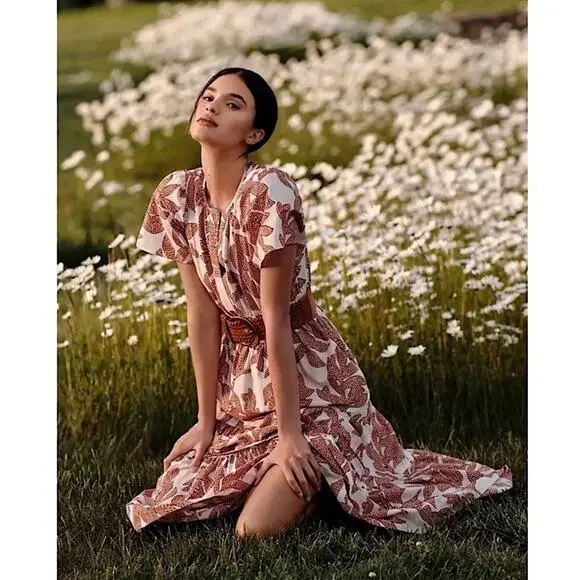 NEW Anthropologie Somerset Maxi Dress in Neutral Floral Dot Size Small - Picture 15 of 15